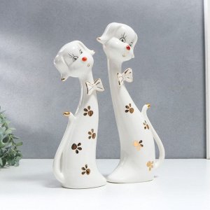 Сувенир керамика "Пёсики с бантиками, лапками" белые набор 2 шт 26х9 30х10 см