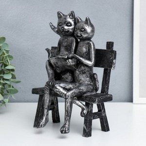 Сувенир полистоун "Два котика с книгой, на скамейке" серебро 23,5х16х17 см