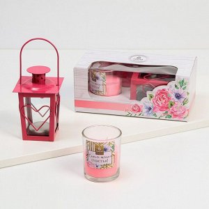 Свечи и подсвечник «Исполнения самых заветных желаний», набор, цветочный аромат