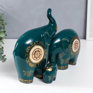 Сувенир керамика "Три слона - узоры" зелёные набор 3 шт 6,5х4,6х8,2 15х8,5х18 24х9,2х19,3 см   75335