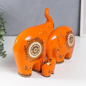Сувенир керамика "Три слона - узоры" оранж набор 3 шт 6,5х4,6х8,2 15х8,5х18 24х9,2х19,3 см