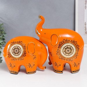 Сувенир керамика "Три слона - узоры" оранж набор 3 шт 6,5х4,6х8,2 15х8,5х18 24х9,2х19,3 см