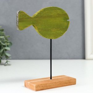Сувенир дерево "Зелёная круглая рыбка" 17х4,5х12 см