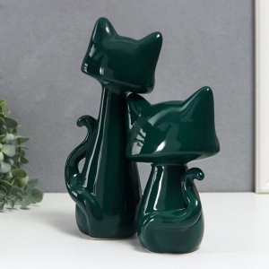 Сувенир керамика "Необычные коты" тёмно-зелёный набор 2 шт 17,5х6х12,5 25х7,5х11,5 см