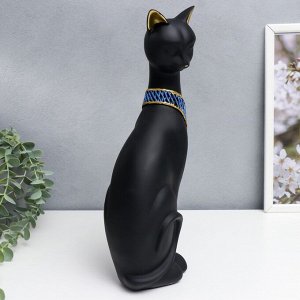 Сувенир полистоун "Чёрная кошка с синим ожерельем" сидит 34х10х12 см