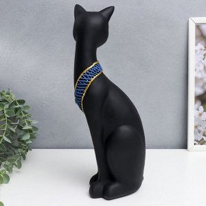 Сувенир полистоун "Чёрная кошка с синим ожерельем" сидит 34х10х12 см