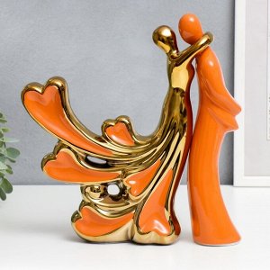Сувенир керамика "Обьятия, шлейф с сердцами" оранжевый с золотом набор 2 шт 26,5х26 см
