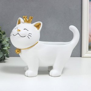 Сувенир полистоун подставка "Спящий кот в короне" белый 21х12х25 см