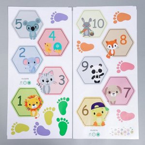 Наклейка пластик интерьерная цветная "Цифры со зверятами" набор 2 листа 34х70 см