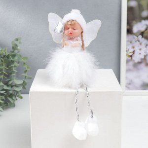 Сувенир пластик подвеска "Малышка-ангел с сердцем, пуховая юбка" белый 19х8 см