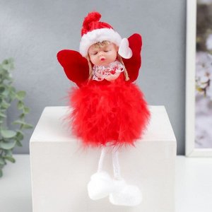 Сувенир пластик подвеска "Малышка-ангел с сердцем, пуховая юбка" красный 19х8 см