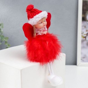 Сувенир пластик подвеска "Малышка-ангел с сердцем, пуховая юбка" красный 19х8 см