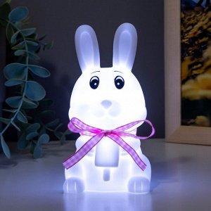 Ночник "Кролик с бантом" LED 0,5Вт батарейки AG13 белый 6,5х5,5х11см