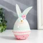 Сувенир керамика &quot;Зайчонок - неваляшка с цветочком&quot; голубой, 6х6х11,4 см