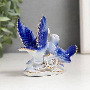Сувенир керамика "2 голубка с розой, синие" со стразами 6,7х9,2х3 см