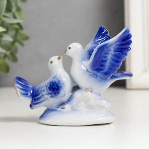 Сувенир керамика "2 голубка с розой, синие" со стразами 6,7х9,2х3 см