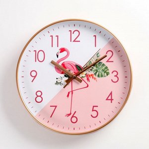 Часы настенные, серия: Интерьер, "Фламинго", плавный ход, d=30 см, АА