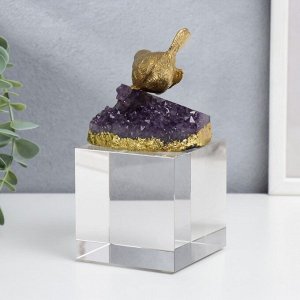 Сувенир интерьерный стекло, кварц "Золотая птица на кристаллах аметиста" 19х8х8 см