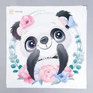 Наклейка пластик интерьерная цветная &quot;Милая панда в цветочном венке&quot; 39х40 см