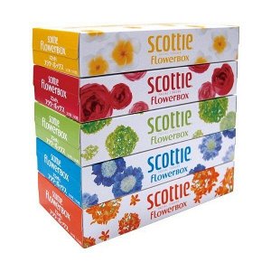 Салфетки двухслойные Crecia Scottie Flowerbox, 5 пач х160шт, Nippon Paper Crecia