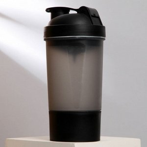 Шейкер спортивный с чашей под протеин, чёрный, 500 мл