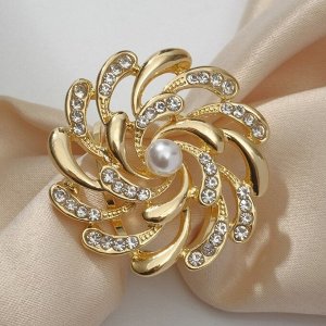 Кольцо для платка "Спираль" с жемчужиной, цвет белый в золоте
