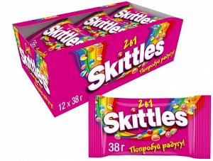 Конфеты драже Skittles 2в1, ягодные, фруктовые, 38 г х 12 шт