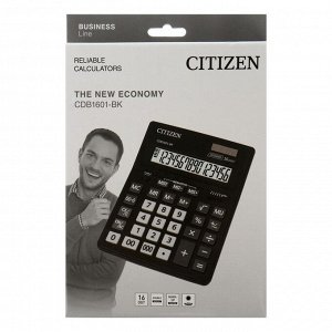 Калькулятор настольный 16-разрядный, Citizen Business Line CDB1601BK, двойное питание, 157 х 200 х 35 мм, чёрный