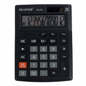 Калькулятор настольный малый, 12-разрядный, SKAINER SK-212, 2 питание, 103 x 137 x 31 мм, черный