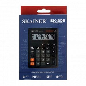 Калькулятор настольный малый, 8-разрядный, SKAINER SK-208, 2 питание, 103 x 137 x 31 мм, черный