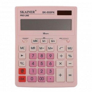 Калькулятор настольный большой, 12-разрядный, SKAINER SK-555PK, 2 питание, 2 память, 155 x 205 x 35 мм, розовый