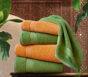 Набор из 2 полотенец Marrakesh Кораллово-оранжевый + Зеленый папоротник