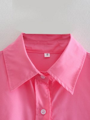 Женская удлиненная рубашка, с карманом, цвет розовый
