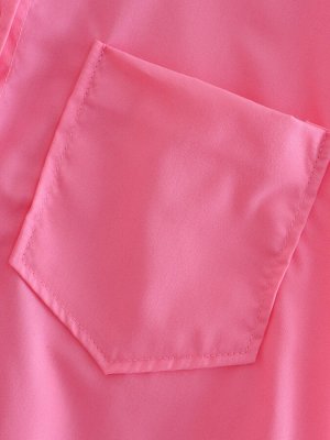 Женская удлиненная рубашка, с карманом, цвет розовый
