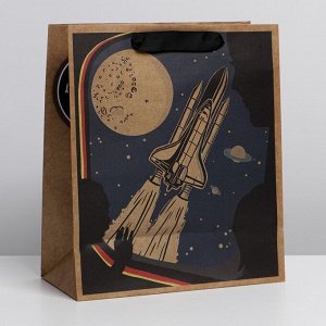 Пакет подарочный крафтовый вертикальный, упаковка, «Космос», ML 23x27x11.5 см