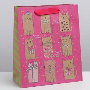 Пакет крафтовый вертикальный «Милые котики», ML 23 × 27 × 8 см