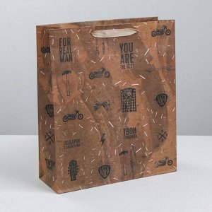 Пакет крафтовый вертикальный «For real man», MS 18 × 23 × 8 см