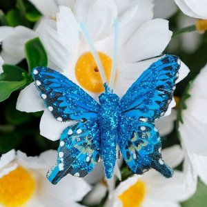 UPAK LAND Набор бабочек для декора и флористики, на прищепке, пластиковый, синий, 6шт.,5 см, 8 см и 12 см