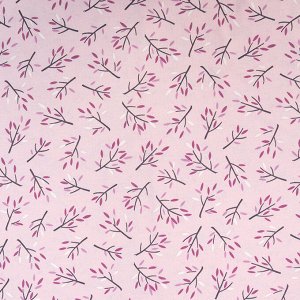 Ткань на отрез кулирка 4131-V5 Веточки на розовом
