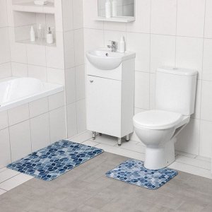 Набор ковриков для ванны и туалета «Бурлеск», 2 шт: 50*80, 40*50 см, цвет синий
