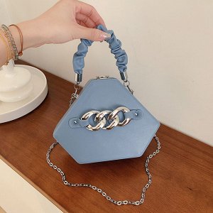 Ассиметричная сумка-клатч с декоративной цепью, цвет голубой