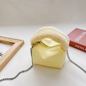 Мини-сумка с плюшевой ручкой, цвет лимонный