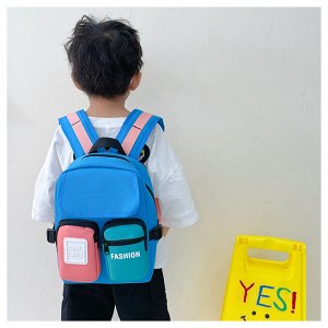 Контрастный детский рюкзак с двумя объемными карманами, цвет голубой