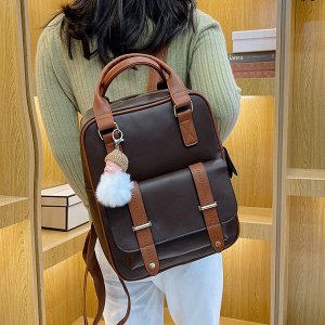 Рюкзак женский, коричневый, со светло-коричневым декором, длина 26см, высота 33см, ширина 11см