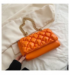 Компактная стеганая сумка на плечо на цепочке, цвет оранжевый