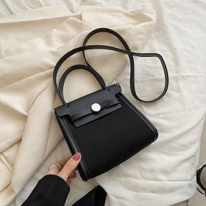 Холщовая миниатюрная сумка-портфель с ручкой, цвет черный
