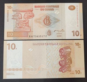 Конго 10 франков 2003 UNC