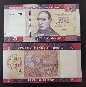 Либерия 5 долларов 2017 UNC