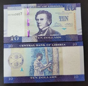 Либерия 10 долларов 2016 UNC