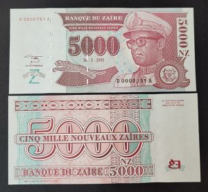 Заир 5000 заир 1995 UNC